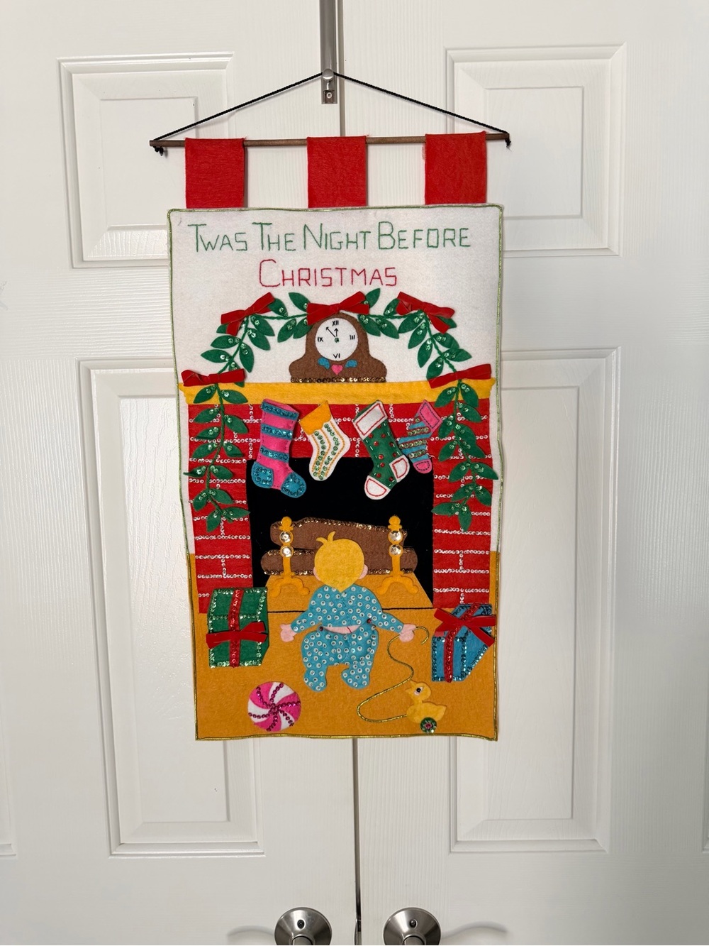 Christmas Vintage Bucilla Felt Jeweled Panel Twas the Night Before Christmas